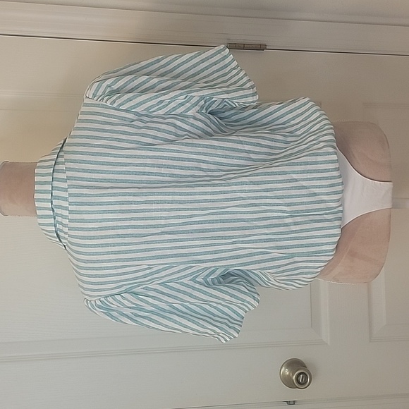 Draper James Green, Blue, White Striped Linen Button Down Front Bodysuit Size L - Picture 5 of 9